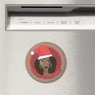 God jul, Black Woman Santa Hat Magnet