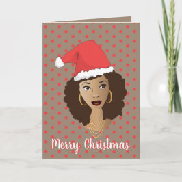 God jul! Black Woman, Santa Hat, Polka Dot Kort