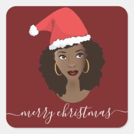 God jul, Black Woman, Santa Hat, Red Fyrkantigt Klistermärke