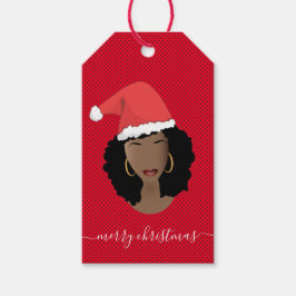 God jul, Black Woman, Santa Hat, Red Presentetikett