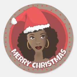 God jul, Black Woman Santa Hat Runt Klistermärke