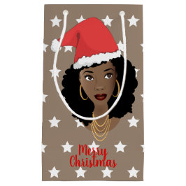 God jul Black Woman Santa Hat, Stars Brown