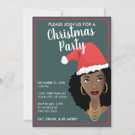 God jul! Black Woman Santa Hat, Teal & Red
