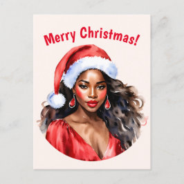 God jul Black Woman Santa Hat Vykort