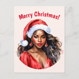 God jul Black Woman Santa Hat Vykort