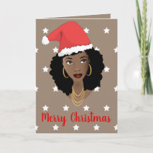 God jul! Black Woman Santa Hat White Stars