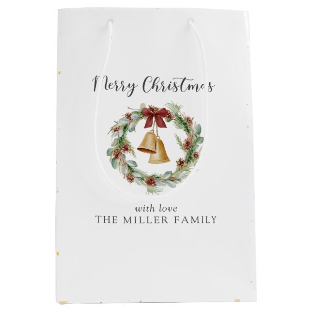 God jul, bladkrans med guldklockor (Framsidan)