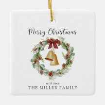 God jul, bladkrans med guldklockor