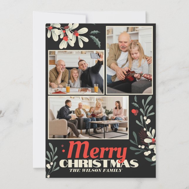 God Jul Bladverk Familjefoto Collage Julkort (Framsida)
