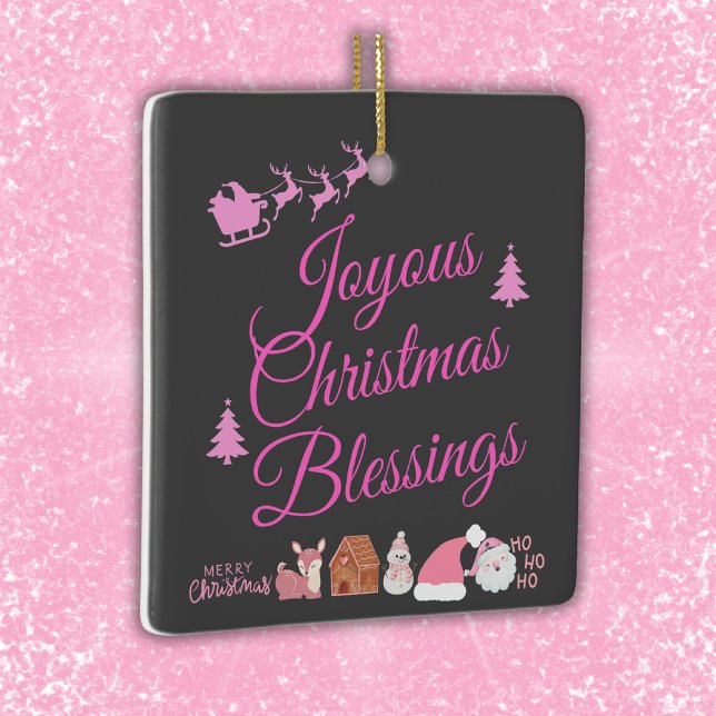 God jul, Blessings Rosa på träkol | Julgransprydnad Keramik (Skapare uppladdad)