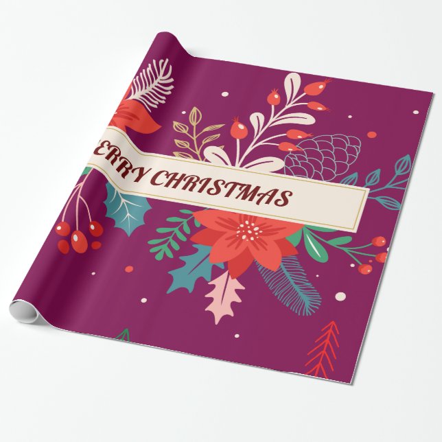 God Jul Blommig Presentpapper (Utrullad)