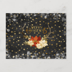 god jul Blommigt Antlers Confetti Helg Vykort