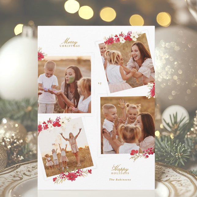 god jul blommigt botaniskt multifoto lycklig julkort (Skapare uppladdad)