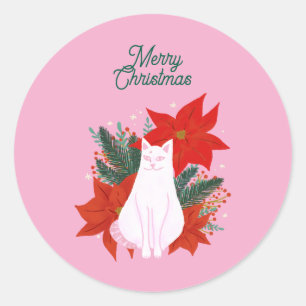God jul Blommigt Cat Runt Klistermärke
