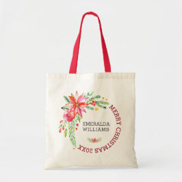 God jul Blommigt Flowers Bouquet & Text 2 Tygkasse