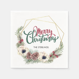 God jul Blommigt Gräs Cone Holly Guld Ram Pappersservett