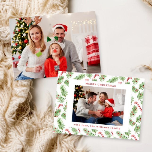 God jul Blommigt Greenery Two Photo Julkort (Skapare uppladdad)