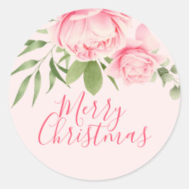 God jul blommigt rosa icke-traditionell runt klistermärke