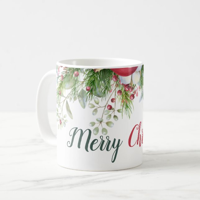 God jul Blommigt Utandningsröd grönt Kaffemugg (Framsida vänster)