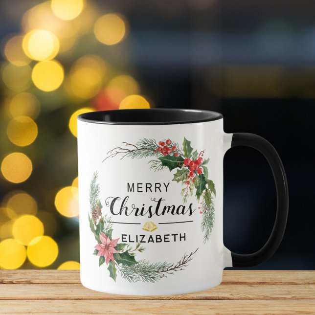 God jul Blommigt Wandeand and Script Black Mugg (Skapare uppladdad)