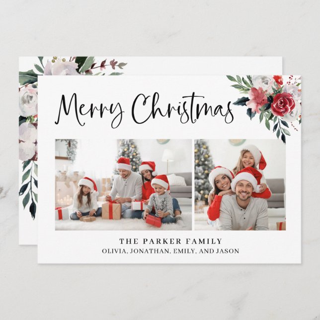 God jul | Blommigten Två foton och vattenfärger Julkort (Fram/baksida)