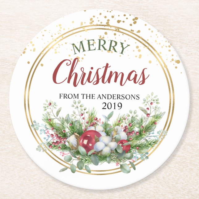 God jul blommigtens pappra underlägg papper rund (Framsidan)