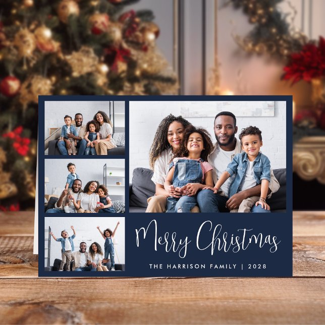 God jul Blue 4 Photo Helgkort (Share the love and warmth of the season with a personalized 4 photo Christmas card)
