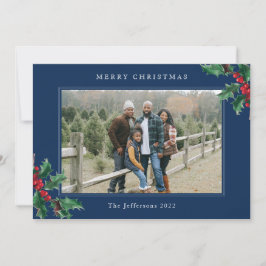 God jul Blue Anpassningsbar Holly Berries-kort