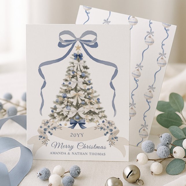 God jul Blue Bow Julkort (Skapare uppladdad)