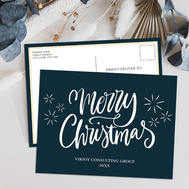 God jul Blue Calligraphy Business Modern Helg Vykort (Skapare uppladdad)