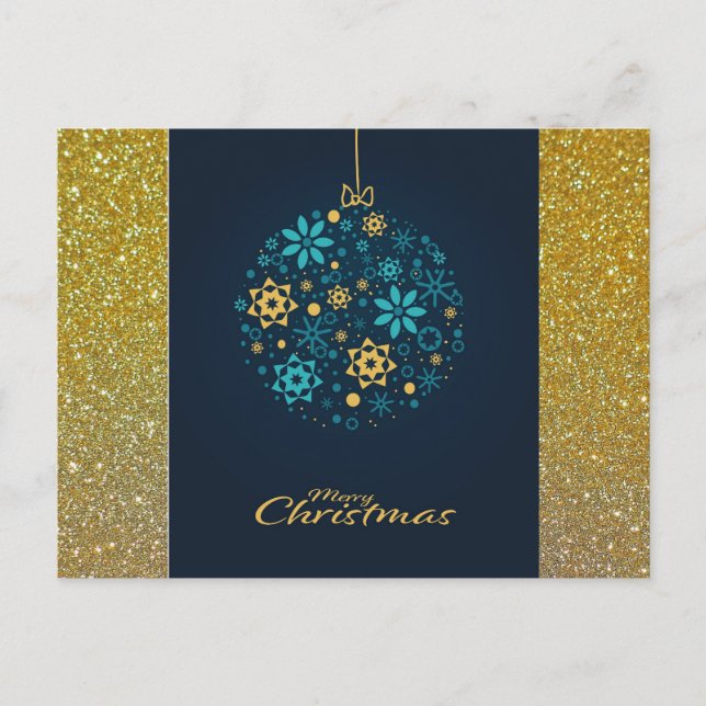 God jul Blue/Guld Ornament Helg Vykort (Framsida)