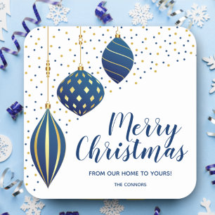 God jul Blue Ornaments Helgdag Fyrkantigt Klistermärke