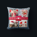 God jul Blue Photo Collage | ANPASSNINGSBAR Kudde<br><div class="desc">Kudden för värdefull helgdag-fotohälsning har en realistisk bildövertäckning som du anpassar med dina egna speciella familjefotografier eller med de foton du väljer. Med det texturerade menyfliksområdet i rand kan du skriva "God jul" i ett modernt vackert skript eller skriva en anteckning till mormor i ett blodigt, mer barnlikt typsnitt från...</div>