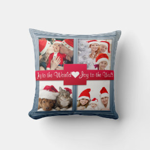 God jul Blue Photo Collage ANPASSNINGSBAR Kudde