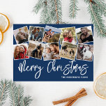 God jul Blue Photo Collage Julkort<br><div class="desc">Upptäck våra helgdagskort i eleganten, en hjärtslitande blandning av tradition och innovation. I en klassisk blå bakgrund har de en mångfasetterad kollage med 10 foton, perfekt inkapslade ett års omhuldade stunder. Dessa kort, personlig med de varmaste julhälsningarna, er familj namn och själva året, lovar att lägga till en extra magisk...</div>
