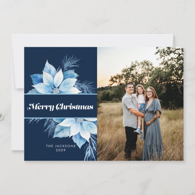 God jul Blue Poinsettia Julkort (Framsida)