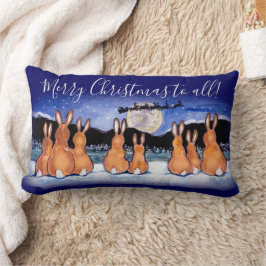 God jul Blue Rabbit Night Scene Sleigh Lumbarkudde