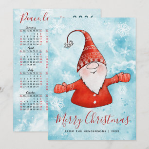 God jul Blue Red Gnome 2025 Calendar Julkort