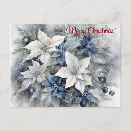God jul Blue Silver Poinsettia Vykort