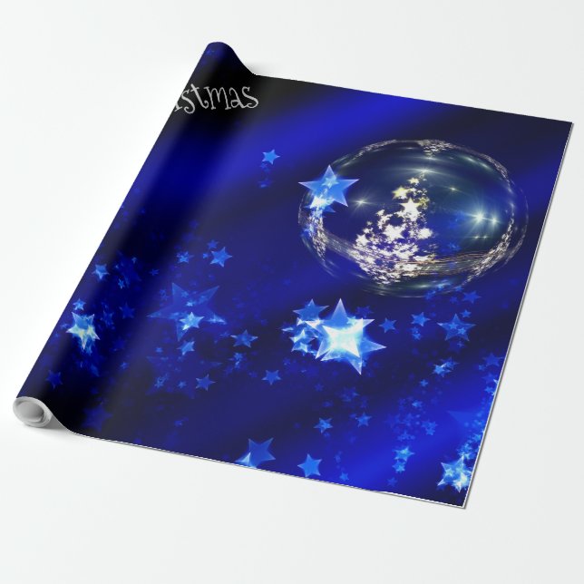 God jul Blue Stars Bauble Ornaments Presentpapper (Utrullad)