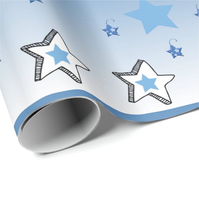 God jul Blue Stars Wrapping Papper Presentpapper (Rullad Hörn)