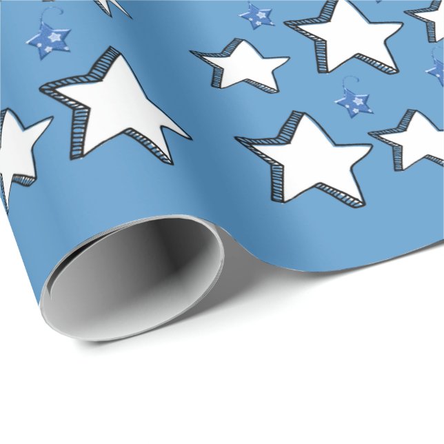 God jul Blue Stars Wrapping Papper Presentpapper (Rullad Hörn)