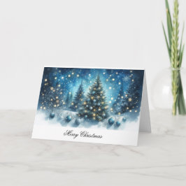 God jul Blue Träd och Ornaments Kort