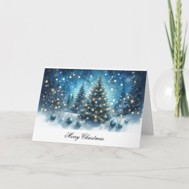 God jul Blue Träd och Ornaments Kort (Framsida)