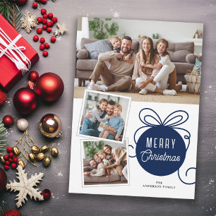 God jul Blue Träd Ornament 3 Foton Julkort