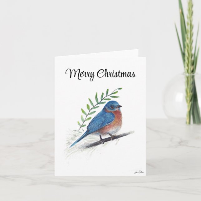 God jul Bluebird Bird Helgdag Card Kort (Framsida)