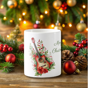 God jul Boho Guitar och Flowers Mugg