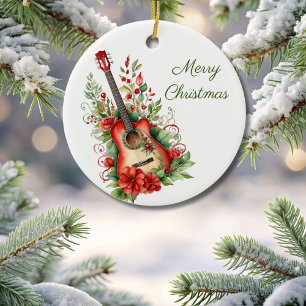God jul Boho Guitar och Flowers Ornament