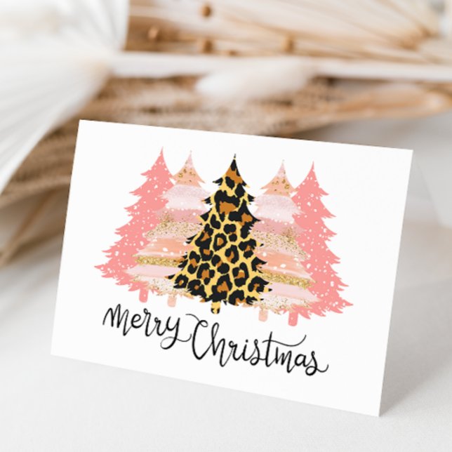 God Jul Boho Leopard Guld Glitter Fersken Helgkort (Skapare uppladdad)