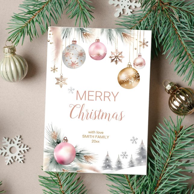 God jul boho metallbubblor julkort (Merry Christmas holiday greeting template card instant digital download silver rose gold baubles)